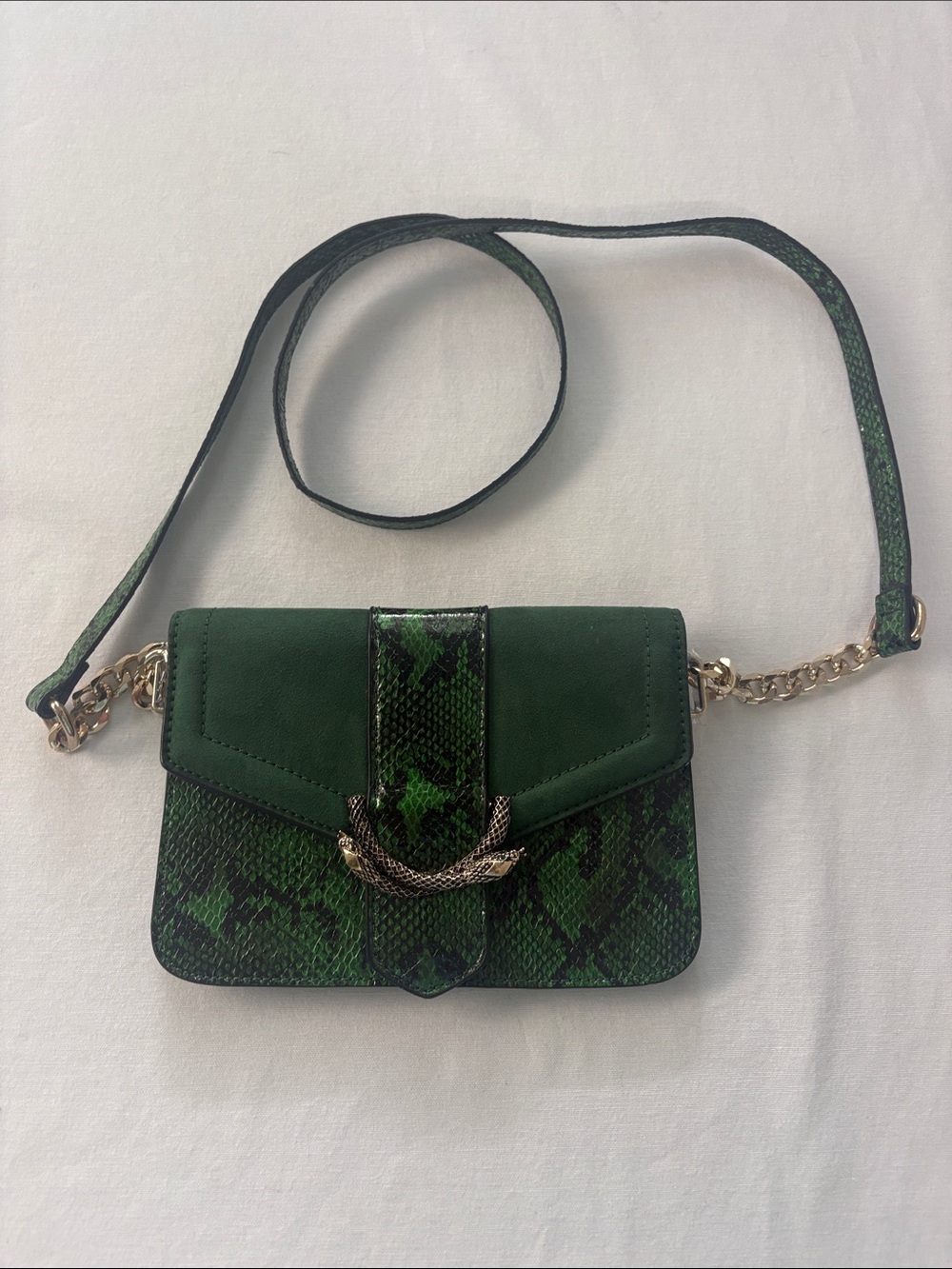 Green Snake-Texture Crossbody Bag